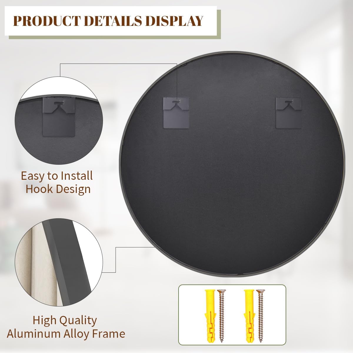 BEAUTYPEAK 30 Inch Round Mirror, Black Metal Frame Circle Mirror, Wall Mirror for Entryway, Bathroom, Vanity, Living Room, Black Circle Mirror