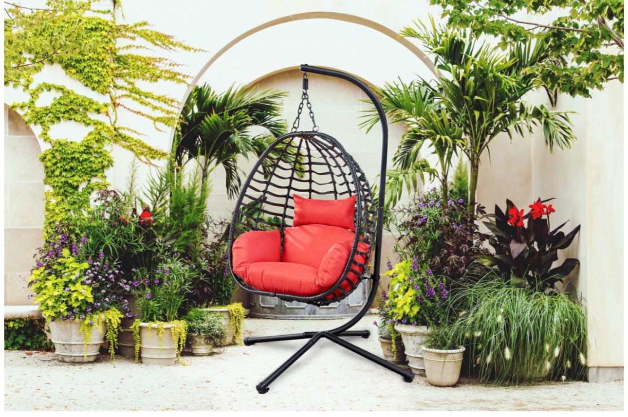 Best Outdoor Hanging Egg Chair with Red Cushion | Durable & Stylish 2025