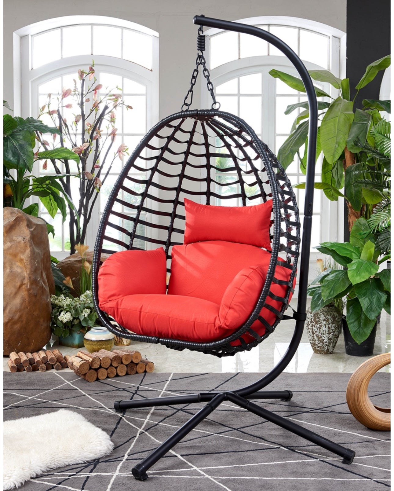 Best Outdoor Hanging Egg Chair with Red Cushion | Durable & Stylish 2025
