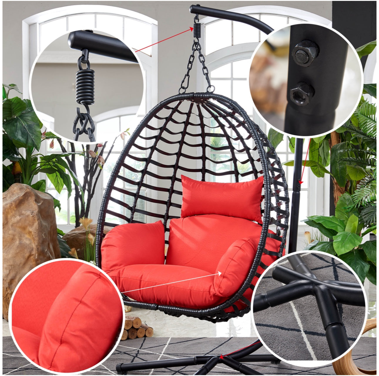 Best Outdoor Hanging Egg Chair with Red Cushion | Durable & Stylish 2025