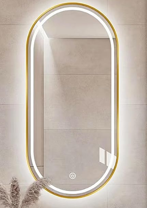 Oval Wall Mirror, 40x80CM, Gold, Modern, Touch Sensor, Dimmable, Explosion Proof