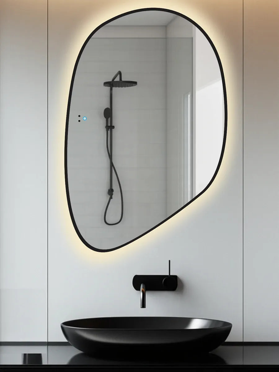 Black Pebble Glow LED Mirror
