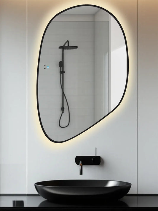 Black Pebble Glow LED Mirror
