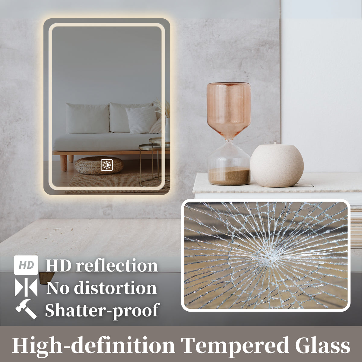 90 x 50 cm square LED mirror